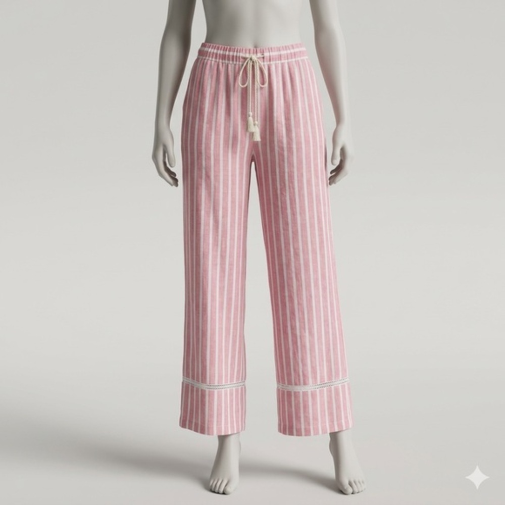 C&C CALIFORNIA Striped Pink And White 100% Linen Pants, Size Small.